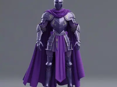 Royal Purple Paladin Armor 3D Model Full Suit Low-poly 3D model