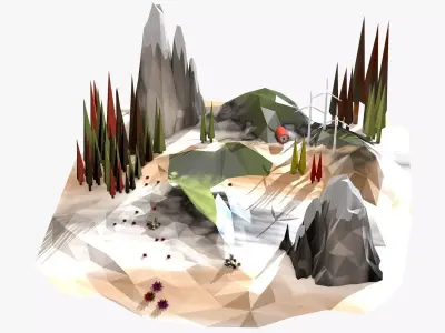 Cartoon Landscape Low Poly 3D model Low-poly 3D model