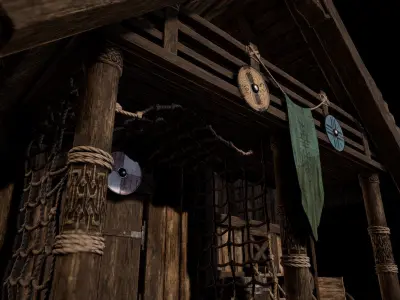 Viking Medieval House 03 with interior and Props Low-poly 3D model