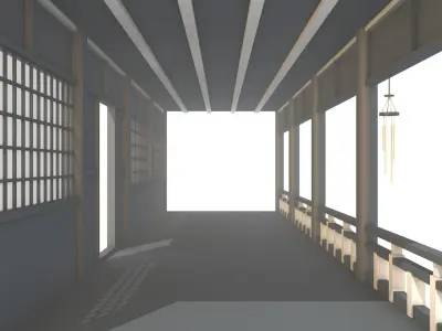 Japanese Corridor - Hallway Low-poly 3D model