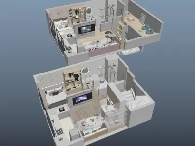 Duplex apartment floorplan Home 3D model