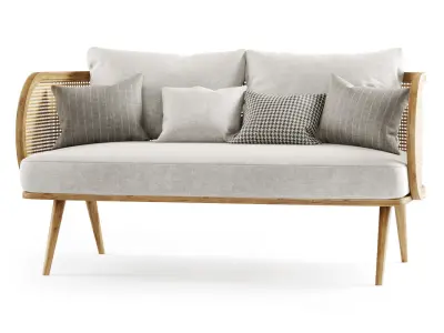 Double wooden rattan sofa CV22  3D model