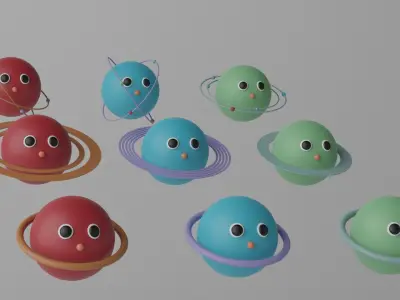 Cartoon Cute Planets Stars Collection Low-poly 3D model