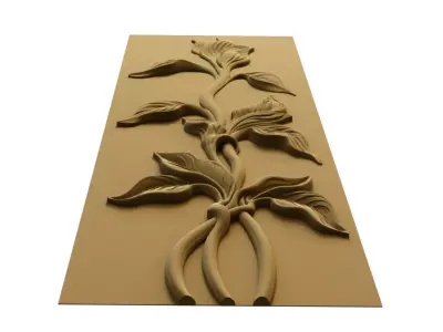 Organic Floral Bas-Relief  Wall Decor Set STL Mural CNC 394 3D model