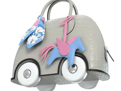 Hermes Mini Bolide Bag On Wheels Gray Crocodile Low-poly 3D model