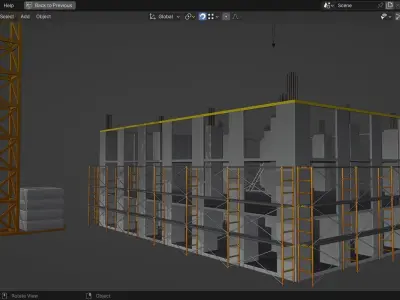 Low poly Construction Site with Crane Low-poly 3D model