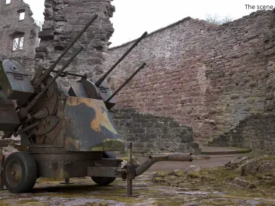  Rusted Abandoned WWII Quad Mounted Anti-Aircraft Gun 