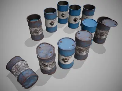Barrels blue set Low-poly 3D model