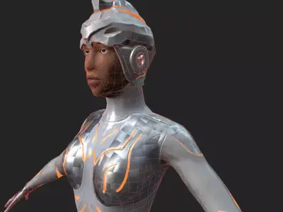 Female Robot Character Low-poly 3D model