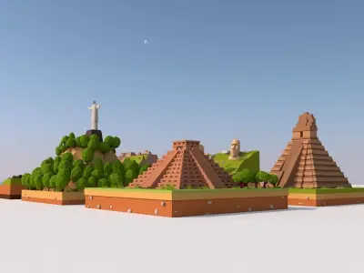 Cartoon Low Poly South America Landmarks Pack  Low-poly 3D model