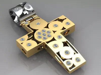 Cross gold with diamonds 3D print model