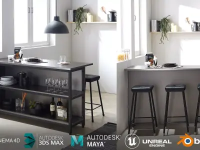 Modern Din Metal Gray Storage Island Dining Table 3D model