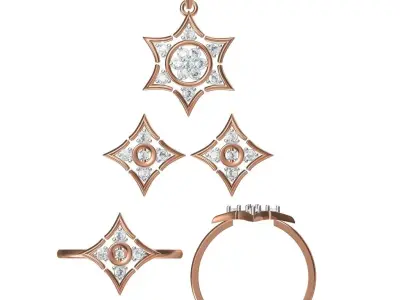 Light wt Ring Earrings Pendant set stl jcd 1-render details 3D print model