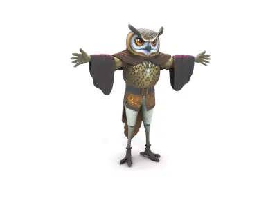 Wise Owl Astronomer in Velvet Robe Low-poly 3D model