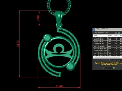 Galaxy Libra Light Gold Pendant Version 8 3D print model