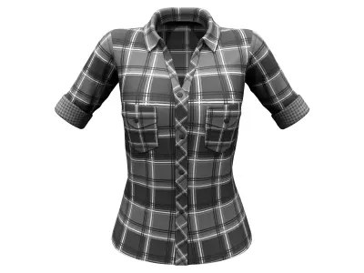 Rolled Sleeves Closed Front Checkered Shirt Low-poly 3D model
