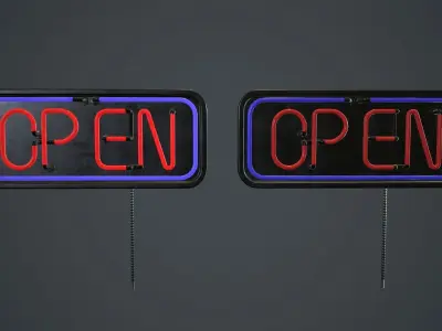 Neon Open Sign PBR Game Ready Low-poly 3D model