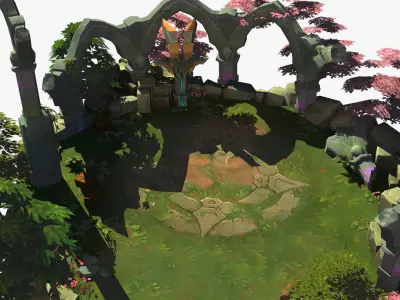 bridge cave crossover foot bridge land garden Low-poly 3D model