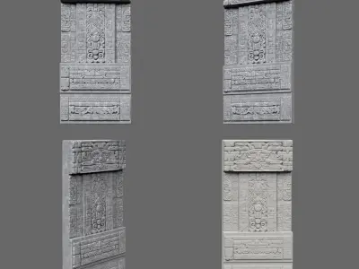 Low poly Gray Mayan Temple Walls 230809 Low-poly 3D model