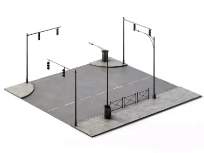 T Crossing Set 14m x 14m Low-poly 3D model