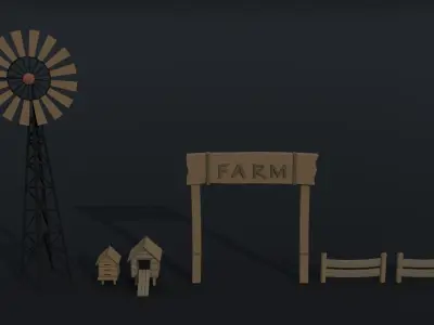 Cartoon farm asset Polygonal Style Low-poly 3D model
