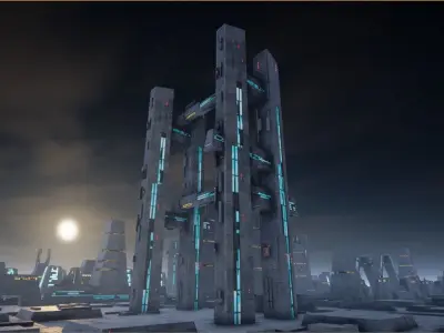 Sci-Fi City Landscape UE4 Low-poly 3D model