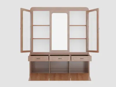 Cupboard wooden cabinet with glass doors 3D model