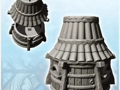 Traditional round hut with rounded tile roof and window 14 - Med 3D print model