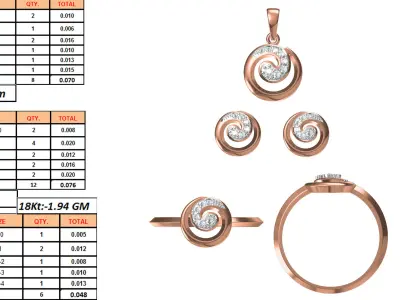 Light wt Ring Earrings Pendant set 3dm stl 1-render details 3D print model 37