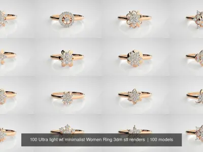 100 Ultra light wt minimalist Women Ring 3dm stl renders  3D Model Pack