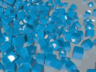 3D TwitterSocial-AppLogo cube with twitter logo Low-poly 3D model