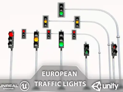 European Traffic Lights PBR Game-ready Low-poly 3D model