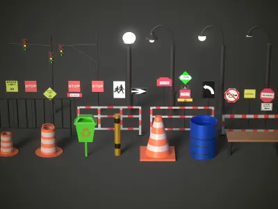 3D Street Props Low-poly 3D model