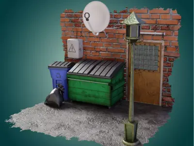 Wall and Street Lighting Props Semi Realistic Low-poly 3D model