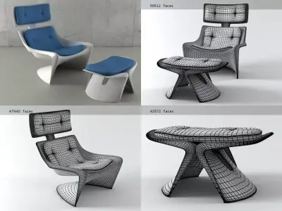 Hvilestol med Skammel Free 3D model