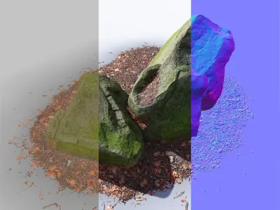 Rock Stone Moss Scans - 3D PBR Low Poly Models Pack Low-poly 3D model