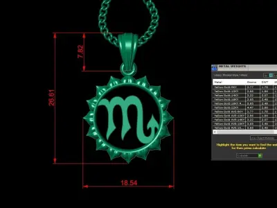 Sun Scorpio Light Gold Pendant Version 7 3D print model