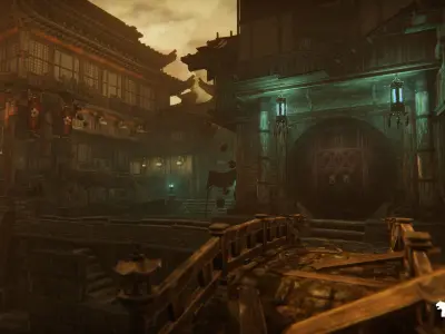 Asian Canal Environment Low-poly 3D model