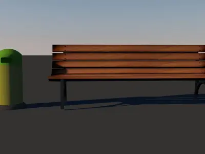 street and park bench with a dustbin FREE Free 3D model