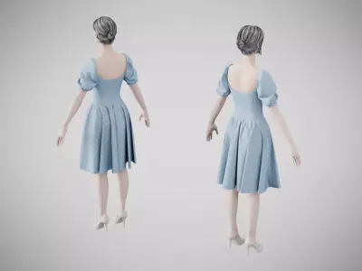 Dress 09 Light Blue Low-poly 3D model