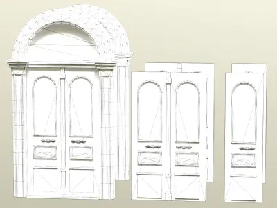Entrance Double Door with frame glass window metal ornament Low-poly 3D model