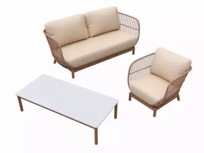 Outdoor set 3 seater sofa chair coffee table 01 3D model