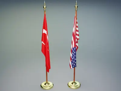 Turkish and American Flagpoles Free low-poly 3D model