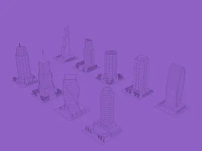 set of cartoon low poly tower models Low-poly 3D model