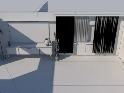 Home Hallway Center Console Cabinet and Picture Board Low-poly 3D model