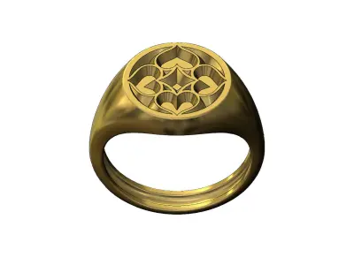 Round signet ring with gothic ornament N04 3D print model