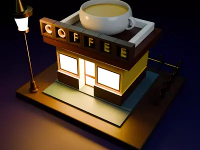 lowpoly 3d Isometric Coffee shop for environment  3D model