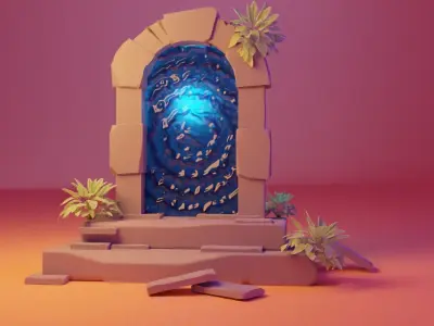 low-poly 3D model door with light in it Texture