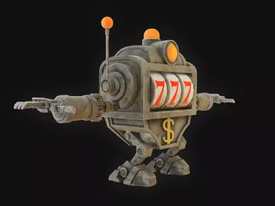 Slot machine robot Low-poly 3D model