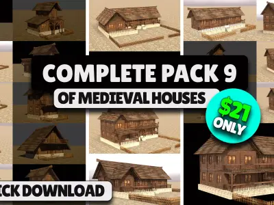 Versatile Low Poly Medieval House Assets for Town Building Low-poly 3D model